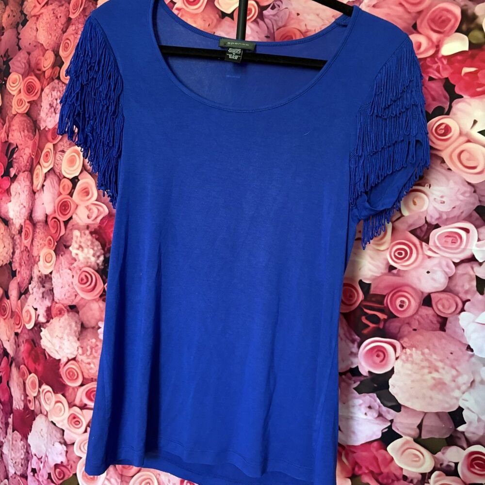Spense Women’s Fringe Sleeve Top – Royal Blue (Size M)